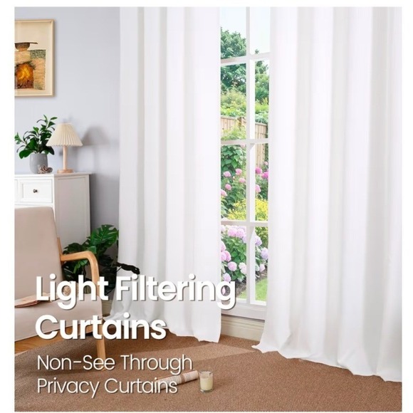 BGment White Linen Curtains 52w x 120" Long Light Filtering 2 Panels tab back‎ - Picture 4 of 6